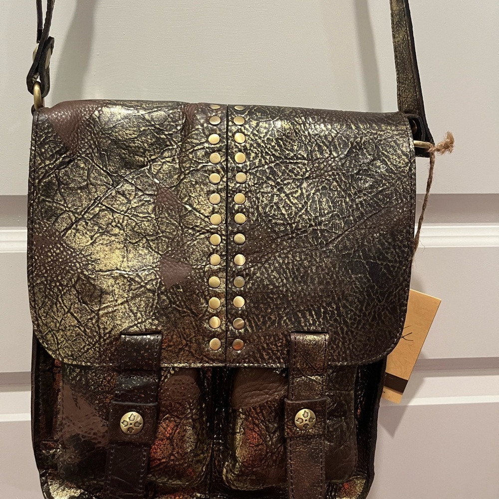 Patricia Nash Gold and Brown Studded Messenger Bag